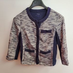 Three Dots navy tweed button up jacket